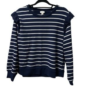J. Crew Navy White Striped Eyelet Ruffle Sweatshirt Top Women's XL Long Sleeve